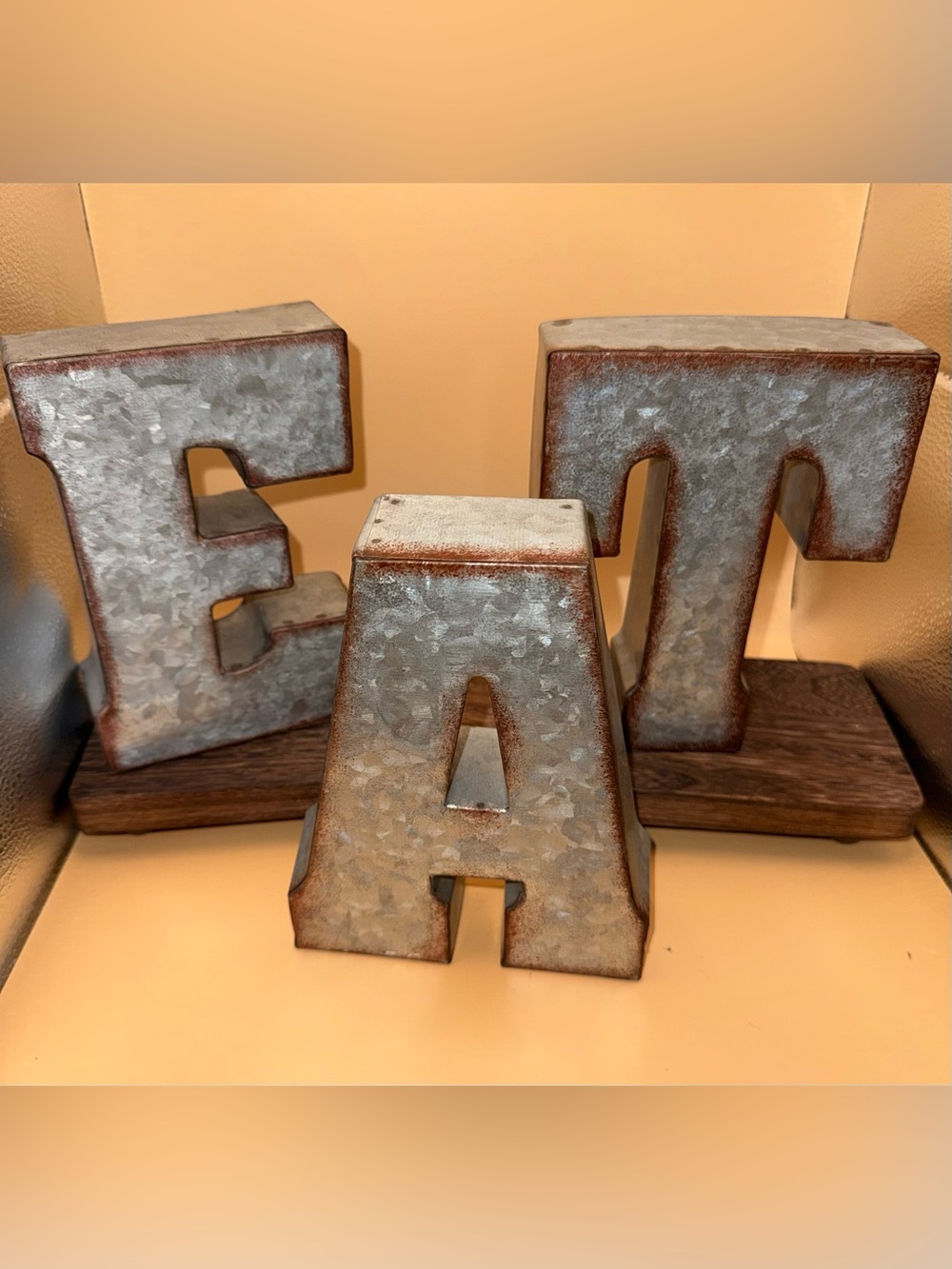 Rustic Galvanized Metal “EAT” Shelf Décor Set - E, A, T LETTERS